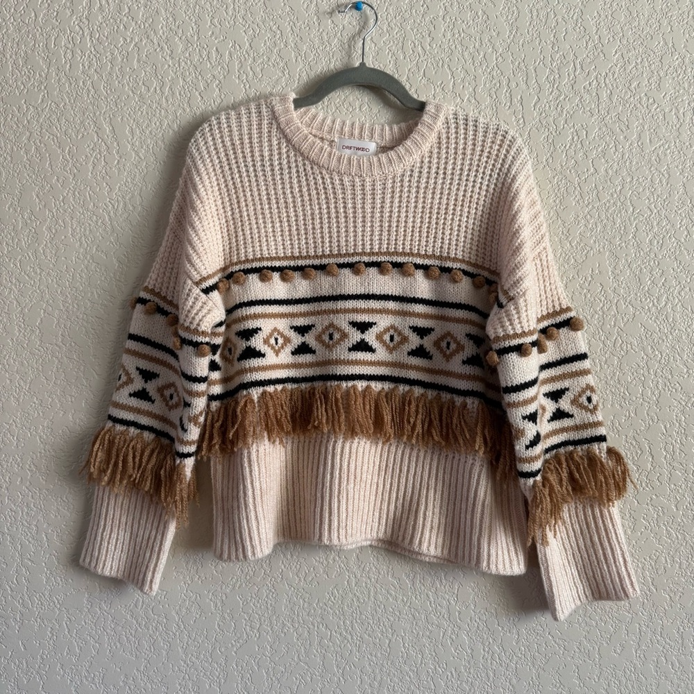DRIFTWOOD Cream and Brown Geometric Sweater